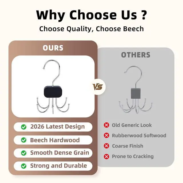 Alt view image 2 of 7 - 3 Pack Tank Top Hangers, Premium Bra Hanger for Closet Organizer | 2026 Upgraded Design, 360° Rotating & Foldable, Space Saving Wooden Hanger for Tank Tops, Bras, Belts and More (Black)