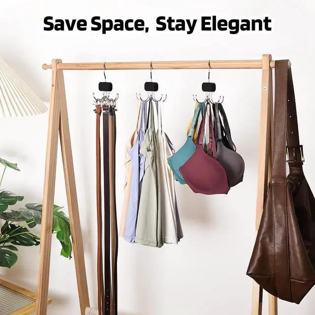 Alt view image 4 of 7 - 3 Pack Tank Top Hangers, Premium Bra Hanger for Closet Organizer | 2026 Upgraded Design, 360° Rotating & Foldable, Space Saving Wooden Hanger for Tank Tops, Bras, Belts and More (Black)