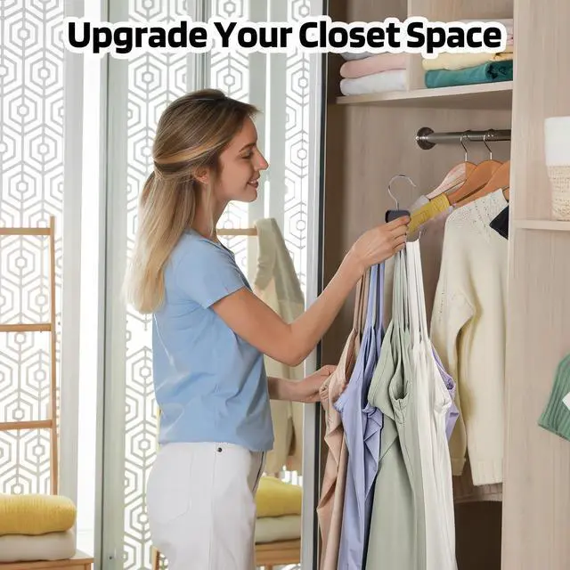 Alt view image 6 of 7 - 3 Pack Tank Top Hangers, Premium Bra Hanger for Closet Organizer | 2026 Upgraded Design, 360° Rotating & Foldable, Space Saving Wooden Hanger for Tank Tops, Bras, Belts and More (Black)