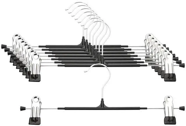 Main image of Pants Hangers with Clips - 8 Pack Heavy Duty, Non-Slip Adjustable Space Saving Skirt Hangers for Pants, Jeans, Shorts | Black | 12 Inch