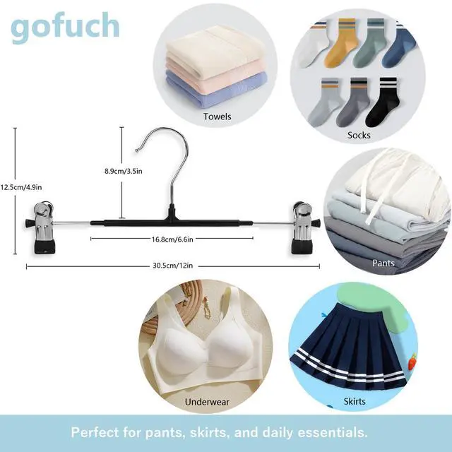 Alt view image 2 of 7 - Pants Hangers with Clips - 8 Pack Heavy Duty, Non-Slip Adjustable Space Saving Skirt Hangers for Pants, Jeans, Shorts | Black | 12 Inch