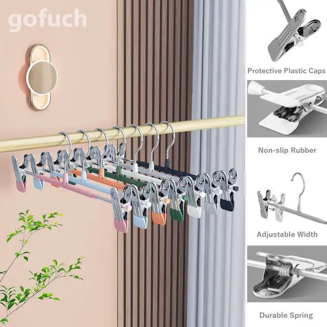 Alt view image 4 of 7 - Pants Hangers with Clips - 8 Pack Heavy Duty, Non-Slip Adjustable Space Saving Skirt Hangers for Pants, Jeans, Shorts | Black | 12 Inch