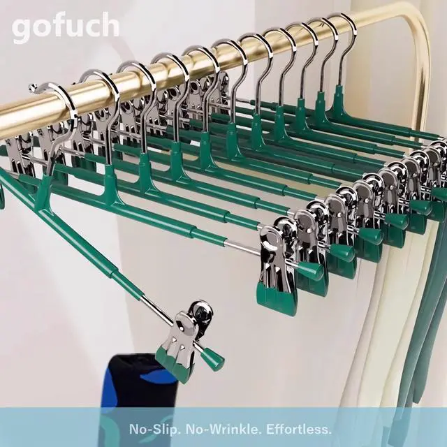Alt view image 6 of 7 - Pants Hangers with Clips - 8 Pack Heavy Duty, Non-Slip Adjustable Space Saving Skirt Hangers for Pants, Jeans, Shorts | Black | 12 Inch