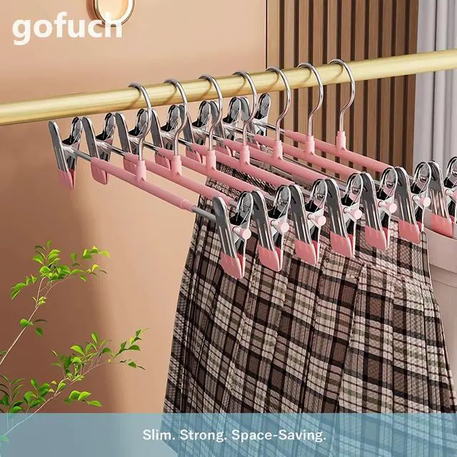 Alt view image 7 of 7 - Pants Hangers with Clips - 8 Pack Heavy Duty, Non-Slip Adjustable Space Saving Skirt Hangers for Pants, Jeans, Shorts | Black | 12 Inch