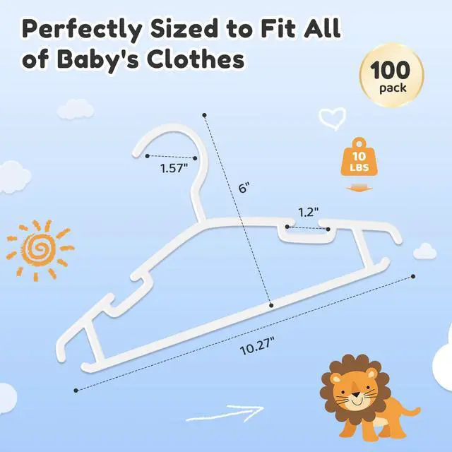 Alt view image 3 of 7 - Baby Hangers 100 Pack Non-Slip Kids Plastic Hangers for Closet, Space Saving Toddler Hanger for Infant Clothing, Childrens Hanger for Child, White