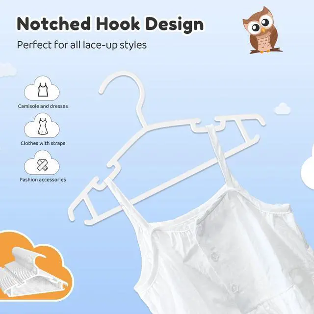 Alt view image 7 of 7 - Baby Hangers 100 Pack Non-Slip Kids Plastic Hangers for Closet, Space Saving Toddler Hanger for Infant Clothing, Childrens Hanger for Child, White