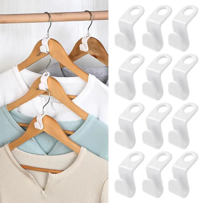 Main image of 50 PCS Space Saving Hanger - Clothes Connector Hooks, Stacking Space Saver, Plastic Closet Organizers and Storage Extender for Heavy Duty Cascading Connection (White)
