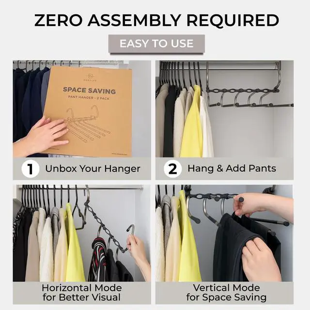 Alt view image 6 of 7 - Pants Hangers Space Saving - 2 Pack - Non-Slip Multi-Layer Space Saving Hangers - Multifunctional Clothing Rack for Closet Storage - Ideal for Jeans, Trousers, Skirts, Scarves & Slacks (Black)