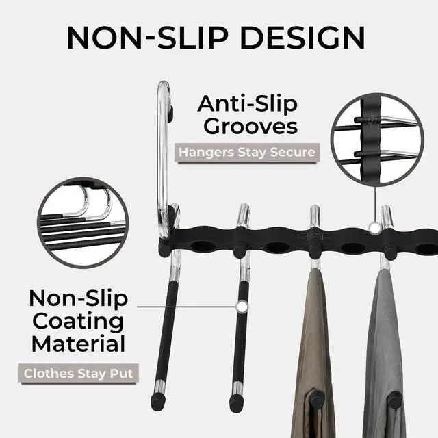 Alt view image 5 of 7 - Pants Hangers Space Saving - 2 Pack - Non-Slip Multi-Layer Space Saving Hangers - Multifunctional Clothing Rack for Closet Storage - Ideal for Jeans, Trousers, Skirts, Scarves & Slacks (Black)