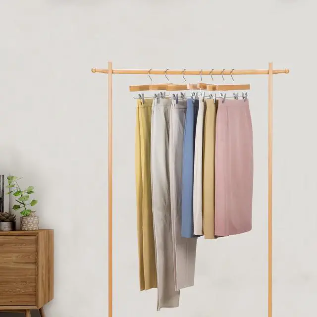 Alt view image 4 of 6 - Wooden Pants Skirt Hangers with Clips, Natural, Pack of 10 | Lotus Wood Bottom Jeans Skirt Hanger with Anti Rust Hook