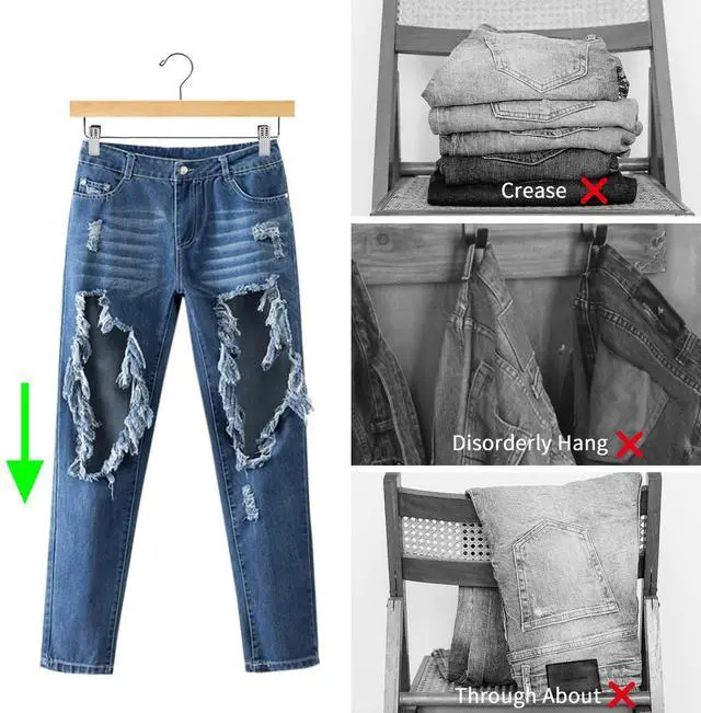 Alt view image 6 of 6 - Wooden Pants Skirt Hangers with Clips, Natural, Pack of 10 | Lotus Wood Bottom Jeans Skirt Hanger with Anti Rust Hook