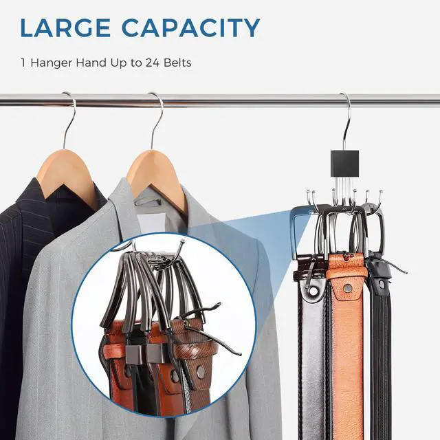 Alt view image 2 of 6 - Belt Hanger, 2PCS Belt Organizer for Closet 360° Rotatable | Max 48 Belt Storage Rack Space Saving Closet Organizers and Storage for Belt, Bra, Tank Top, Tie, Scarf, Purse