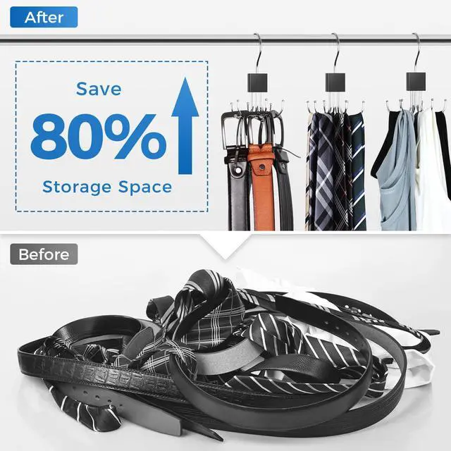Alt view image 3 of 6 - Belt Hanger, 2PCS Belt Organizer for Closet 360° Rotatable | Max 48 Belt Storage Rack Space Saving Closet Organizers and Storage for Belt, Bra, Tank Top, Tie, Scarf, Purse