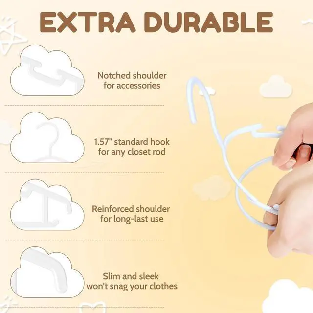 Alt view image 3 of 7 - Kids Plastic Hangers, Baby Clothes Hangers for Closet 50 Packs Non-Slip Toddler Hangers for Infant Child Clothing, Small Children, for Pants Coats Skirts (White)