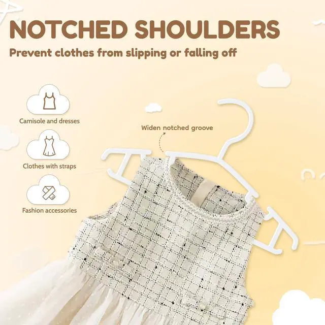 Alt view image 4 of 7 - Kids Plastic Hangers, Baby Clothes Hangers for Closet 50 Packs Non-Slip Toddler Hangers for Infant Child Clothing, Small Children, for Pants Coats Skirts (White)