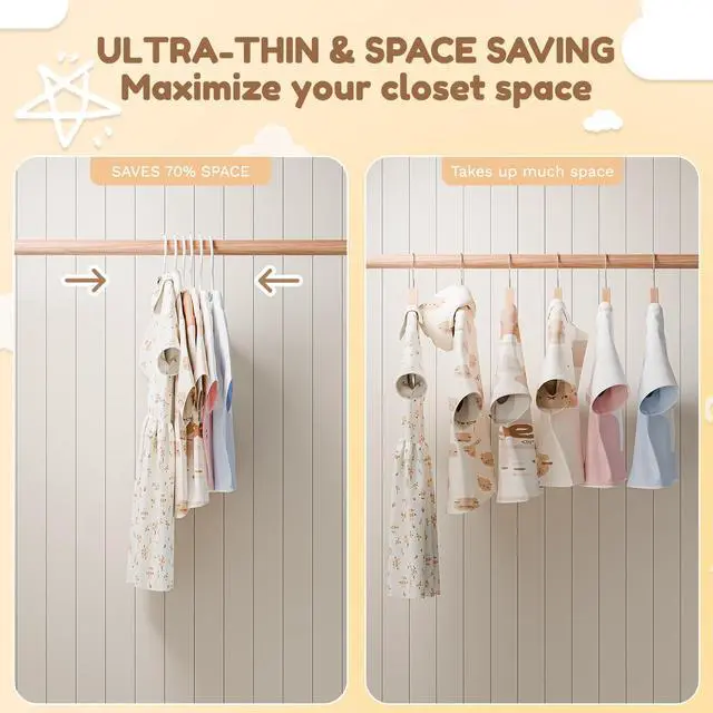 Alt view image 5 of 7 - Kids Plastic Hangers, Baby Clothes Hangers for Closet 50 Packs Non-Slip Toddler Hangers for Infant Child Clothing, Small Children, for Pants Coats Skirts (White)