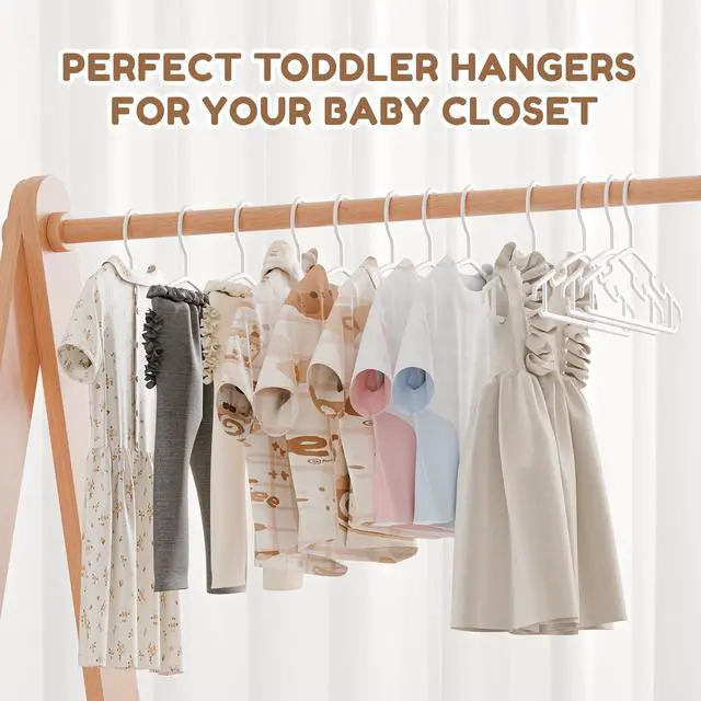 Alt view image 6 of 7 - Kids Plastic Hangers, Baby Clothes Hangers for Closet 50 Packs Non-Slip Toddler Hangers for Infant Child Clothing, Small Children, for Pants Coats Skirts (White)