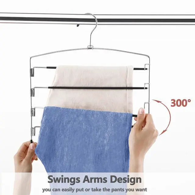 Alt view image 5 of 6 - Pants Hangers Non Slip 3 Pack Space Saving Hangers Multi-Layer Swing Arm Pants Hanger Stainless Steel Space Saver Hanger Closet Storage Organizer for Jeans Trouser Slacks Clothes (Black)
