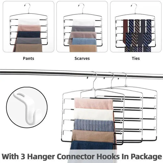 Alt view image 6 of 6 - Pants Hangers Non Slip 3 Pack Space Saving Hangers Multi-Layer Swing Arm Pants Hanger Stainless Steel Space Saver Hanger Closet Storage Organizer for Jeans Trouser Slacks Clothes (Black)