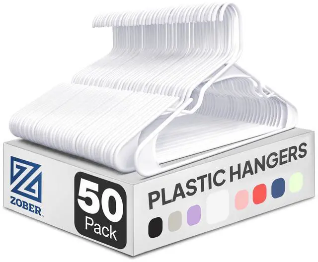 Main image of Clothes Hangers - White, Plastic Hangers 50 Pack for Shirts, Dresses, and Pants - Durable, Flexible Plastic Clothing Hangers | Durable, flexible plastic clothes hangers,