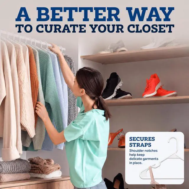 Alt view image 5 of 6 - Clothes Hangers - White, Plastic Hangers 50 Pack for Shirts, Dresses, and Pants - Durable, Flexible Plastic Clothing Hangers | Durable, flexible plastic clothes hangers,