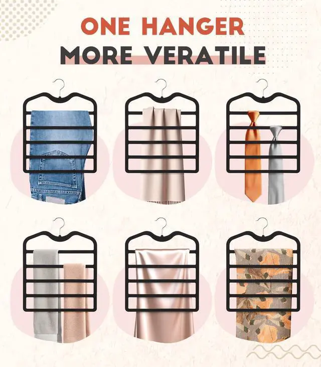 Alt view image 4 of 7 - Pants Hangers Space Saving,3 Pack Velvet Short Neck Pants Hangers,5 Tier Space Saving Velvet Hanger,Closet Organizers and Storage Dorm Room Essentials for College Students Girls Guys Holds Pant,Jean