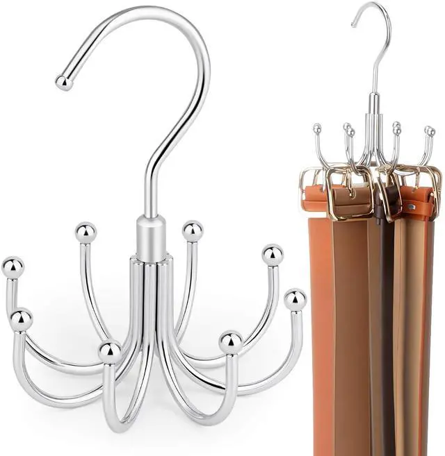 Main image of Belt Hanger for Closet, Rotating Belt Organizer, Holds 24 Belts | Heavy-Duty Metal Belt Rack with 8 Hooks, Hanging Belt Holder for Closet Organizers and Storage, Space Saving, No Installation