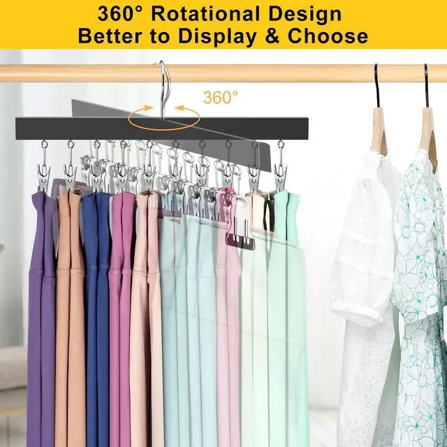 Alt view image 2 of 6 - Legging Organizer for Closet, Pants Hangers with Clips | Holds 20 Leggings, Jeans, Hats, Shorts, Socks, 360° Rotating Space Saving Hanging Lightweight Garment Hanger Storage 2Pcs