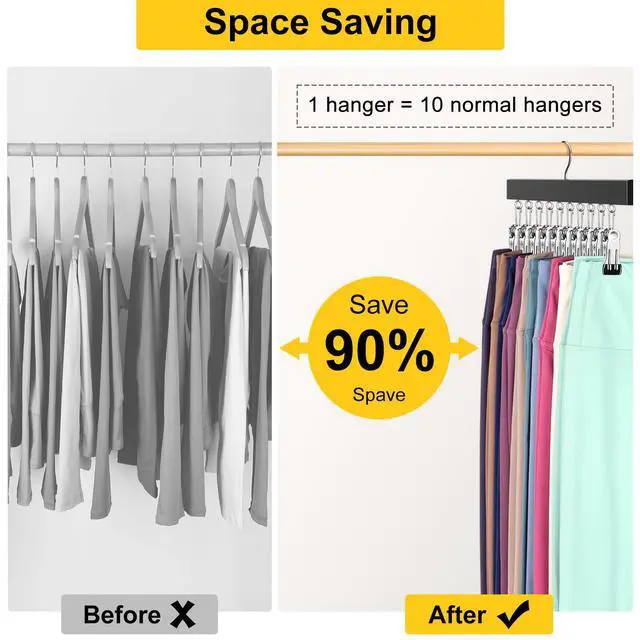 Alt view image 4 of 6 - Legging Organizer for Closet, Pants Hangers with Clips | Holds 20 Leggings, Jeans, Hats, Shorts, Socks, 360° Rotating Space Saving Hanging Lightweight Garment Hanger Storage 2Pcs