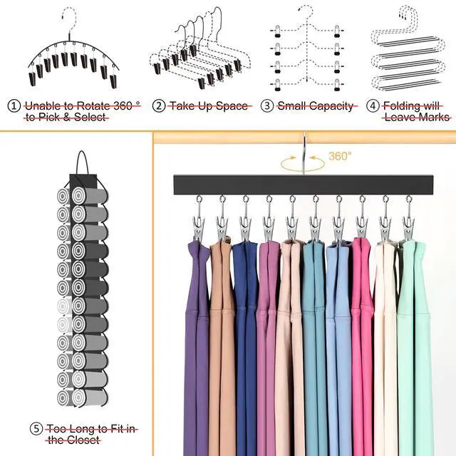 Alt view image 3 of 6 - Legging Organizer for Closet, Pants Hangers with Clips | Holds 20 Leggings, Jeans, Hats, Shorts, Socks, 360° Rotating Space Saving Hanging Lightweight Garment Hanger Storage 2Pcs