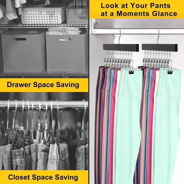 Alt view image 6 of 6 - Legging Organizer for Closet, Pants Hangers with Clips | Holds 20 Leggings, Jeans, Hats, Shorts, Socks, 360° Rotating Space Saving Hanging Lightweight Garment Hanger Storage 2Pcs