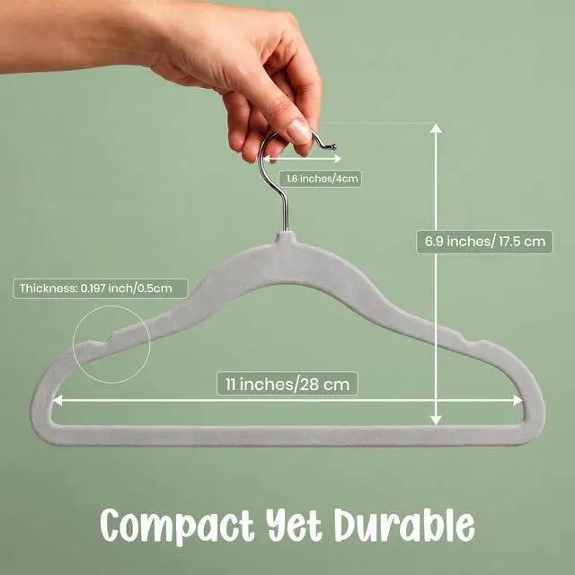 Alt view image 3 of 7 - Kids Velvet Hanger 50 Pack 11" Premium Baby Hangers - Grey | Premium Non-Slip Baby Hangers for Baby and Toddlers, Durable Ultra-Slim Space-Saving Closet Organizers