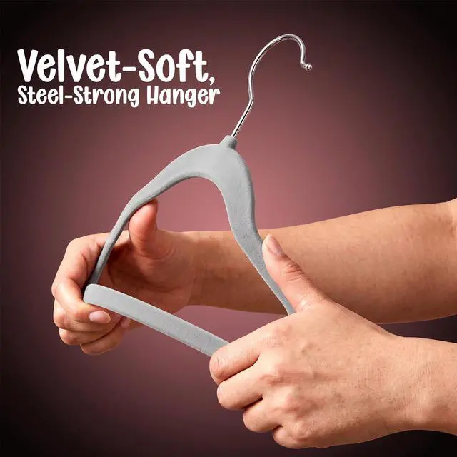 Alt view image 5 of 7 - Kids Velvet Hanger 50 Pack 11" Premium Baby Hangers - Grey | Premium Non-Slip Baby Hangers for Baby and Toddlers, Durable Ultra-Slim Space-Saving Closet Organizers