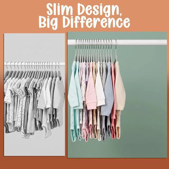 Alt view image 7 of 7 - Kids Velvet Hanger 50 Pack 11" Premium Baby Hangers - Grey | Premium Non-Slip Baby Hangers for Baby and Toddlers, Durable Ultra-Slim Space-Saving Closet Organizers