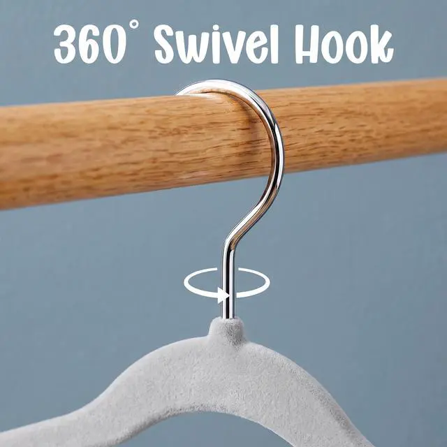 Alt view image 6 of 7 - Kids Velvet Hanger 50 Pack 11" Premium Baby Hangers - Grey | Premium Non-Slip Baby Hangers for Baby and Toddlers, Durable Ultra-Slim Space-Saving Closet Organizers