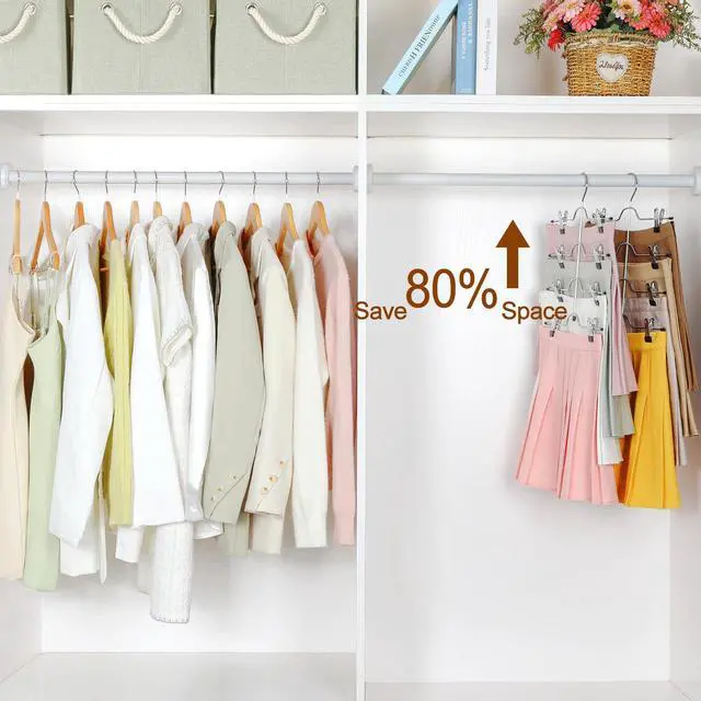 Alt view image 2 of 6 - HANGER 4 Tier Metal Skirt Hangers with Clips 80% Space Saving 2 Pack | Pants Hanger Space Saving, Adjustable Clips, Closet Organizer for Women, Non Slip Grip for Skirts, Shorts, Pant, Jean Black