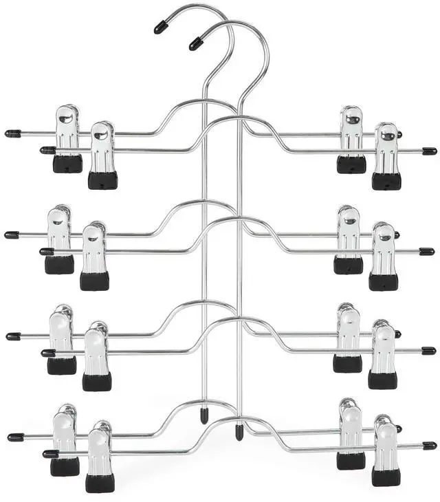 Main image of HANGER 4 Tier Metal Skirt Hangers with Clips 80% Space Saving 2 Pack | Pants Hanger Space Saving, Adjustable Clips, Closet Organizer for Women, Non Slip Grip for Skirts, Shorts, Pant, Jean Black