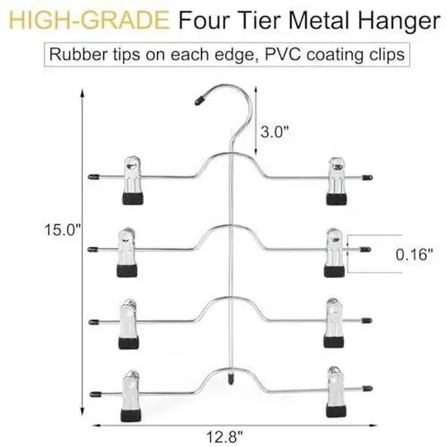 Alt view image 5 of 6 - HANGER 4 Tier Metal Skirt Hangers with Clips 80% Space Saving 2 Pack | Pants Hanger Space Saving, Adjustable Clips, Closet Organizer for Women, Non Slip Grip for Skirts, Shorts, Pant, Jean Black