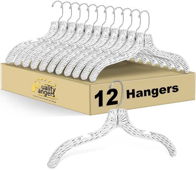Main image of Quality Clear Plastic Hangers 12 Pack - Durable Crystal Cut Heavy Duty Hangers for Clothes, Shirts, Suits, Coats, Dresses