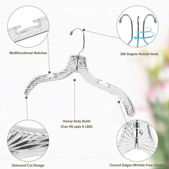 Alt view image 3 of 7 - Quality Clear Plastic Hangers 12 Pack - Durable Crystal Cut Heavy Duty Hangers for Clothes, Shirts, Suits, Coats, Dresses