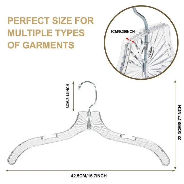 Alt view image 5 of 7 - Quality Clear Plastic Hangers 12 Pack - Durable Crystal Cut Heavy Duty Hangers for Clothes, Shirts, Suits, Coats, Dresses