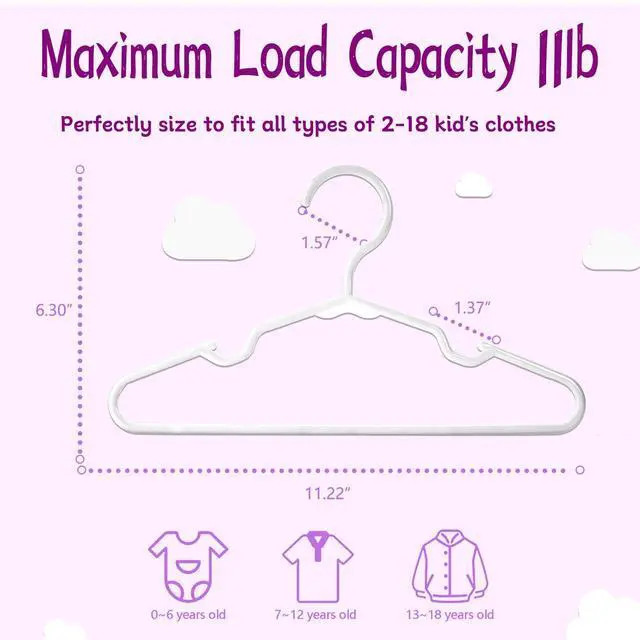 Alt view image 2 of 6 - Kids Hangers - 100 Pack, 11.5 Inch White Baby & Toddler Hangers for Closet - Ideal for Baby Standard Use