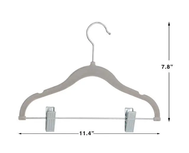 Alt view image 2 of 6 - Non-Slip Clothes Hangers for Baby and Kids 20-Pack Velvet Hangers with Movable Clips, Heavy-Duty and Space-Saving for Pants,Skirts, Coat, Gray