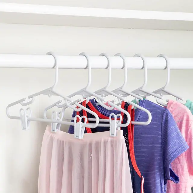 Alt view image 2 of 5 - Kids Clothes Hanger, Baby Clothes Hangers with Clips, Removable Clips are Designed to Keep Bottoms and Tops Perfectly Paired, Making it Easier to Organize and Store Outfits, 18 Pack