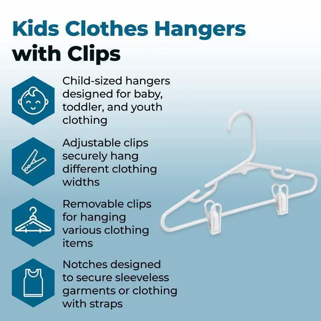 Alt view image 3 of 5 - Kids Clothes Hanger, Baby Clothes Hangers with Clips, Removable Clips are Designed to Keep Bottoms and Tops Perfectly Paired, Making it Easier to Organize and Store Outfits, 18 Pack