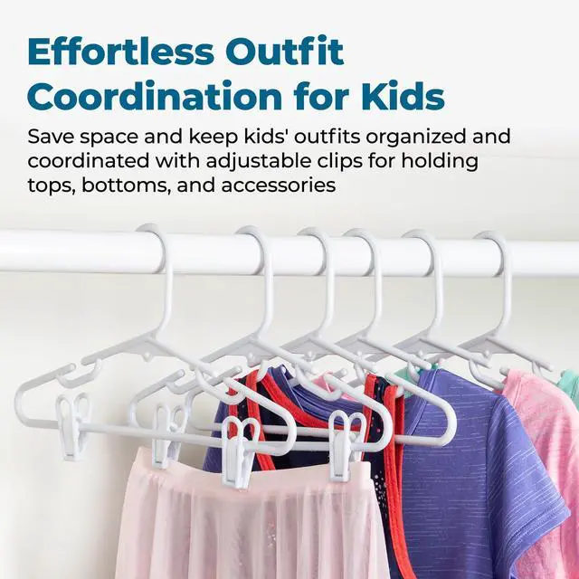 Alt view image 4 of 5 - Kids Clothes Hanger, Baby Clothes Hangers with Clips, Removable Clips are Designed to Keep Bottoms and Tops Perfectly Paired, Making it Easier to Organize and Store Outfits, 18 Pack