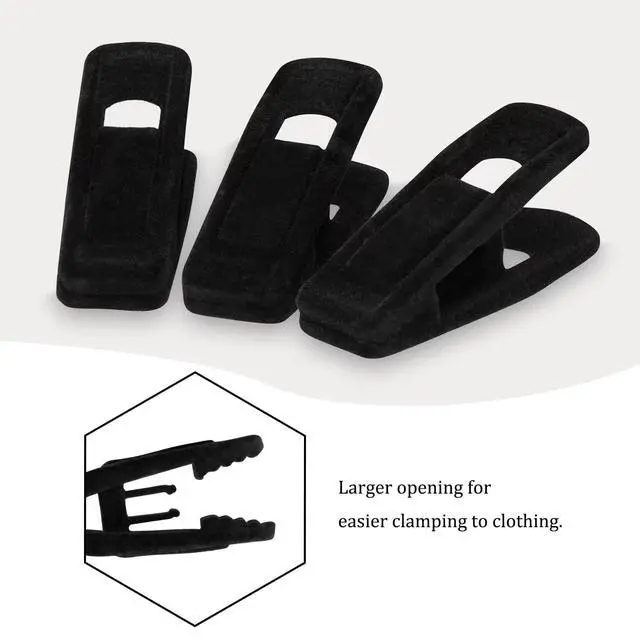 Alt view image 3 of 7 - Velvet Hanger Clips, 24 Pack Black Pants Hangers Clips, Large Opening Clothes Pin, Strong Finger Flocked Clip Perfect for Use with Slim-line Clothes Velvet Hanger