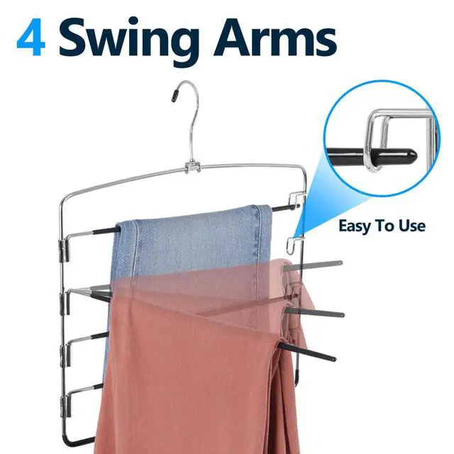 Alt view image 2 of 6 - Pants Hangers 3 Pieces,5 Tier Closet Organizers and Storage Clothes Hanger,Hangers Space Saving with Swing Arm,Multiple Metal Hanger Clothes Organization for Pants Trousers Jeans Leggings Slacks