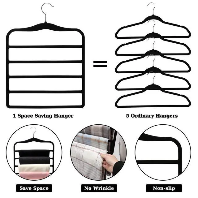 Alt view image 2 of 7 - Closet Organizers and Storage, 3 Pack Velvet Pants-Hangers-Space-Saving | Non Silp 5 Tier Scarf Jeans Closet Organizer, Dorm Room Essentials for College Students Girls Boys Guys, Home Storage