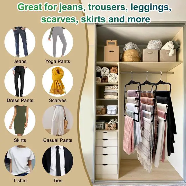 Alt view image 5 of 7 - Closet Organizers and Storage, 3 Pack Velvet Pants-Hangers-Space-Saving | Non Silp 5 Tier Scarf Jeans Closet Organizer, Dorm Room Essentials for College Students Girls Boys Guys, Home Storage